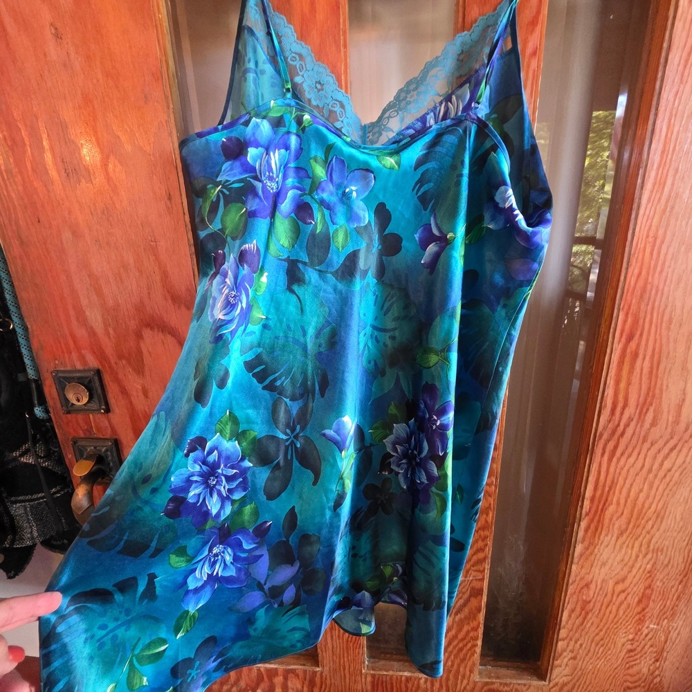 Gilligan & O'Malley slip Nightgown Womens XXL Teal Blue Floral fairycore Y2K - Picture 4 of 10
